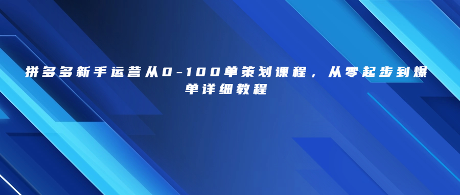 拼多多新手运营从0-100单策划课程，从零起步到爆单详细教程