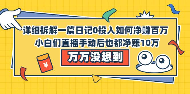详细拆解一篇日记0投入如何净赚百万，小白们直接手动后也都净赚10万