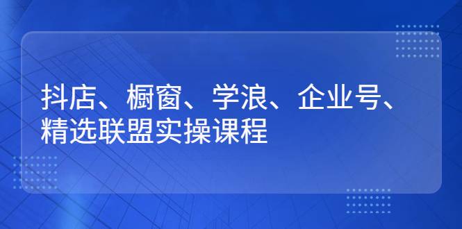 抖店、橱窗、学浪、企业号、精选联盟实操课程 [