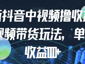 最新抖音中视频撸收益玩法+视频带货，单视频收益1000+