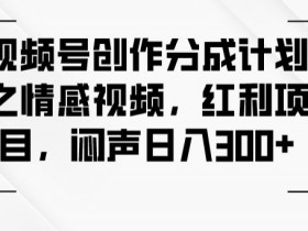 视频号创作分成计划之情感视频，红利项目，闷声日入300+