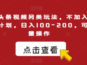 今日头条视频另类玩法，不加入中视频计划，日入100-200，可批量操作【揭秘】