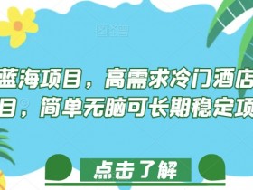 正规蓝海项目，高需求冷门酒店代订项目，简单无脑可长期稳定项目【揭秘】