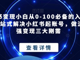 小红书变现小白从0-100必备的入门课程，一站式解决小红书起账号，做流量，强变现三大刚需