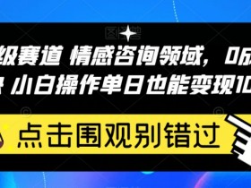 百万级赛道情感咨询领域，0成本见效快小白操作单日也能变现1000+【揭秘】