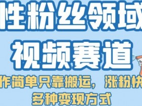 女性粉丝领域短视频赛道，操作简单只靠搬运，涨粉快，多种变现方式【揭秘】
