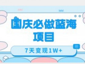 国庆必做蓝海项目7天变现1W+，无需投入任何资金
