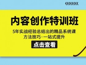 内容创作·特训班：5年实战经验总结出的精品系统课方法技巧·一站式提升