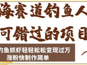 蓝海赛道钓鱼人不可错过的项目，只靠钓鱼抓虾轻轻松松变现过万，涨粉快制作简单【揭秘】