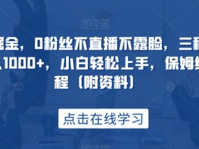 创作猫掘金，0粉丝不直播不露脸，三种变现方式，日入1000+，小白轻松上手，保姆级实操教程（附资料）