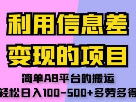 利用信息差变现的项目，简单AB平台的搬运，轻松日入100-500+多劳多得