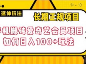 长期正规项目，手机搬砖爱奇艺会员项目，如何日入100+玩法【揭秘】
