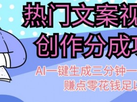 热门文案视频号创作分成，AI一键生成三分钟一个作品，赚点零花钱足以【揭秘】