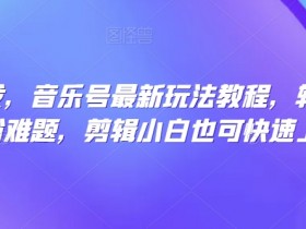 全网首发，音乐号最新玩法教程，轻松解决涨粉难题，剪辑小白也可快速上手