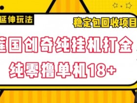 莲国创奇纯挂机打金，纯零撸单机18+，稳定包回收项目【揭秘】