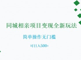 同城相亲项目变现全新玩法，简单操作无门槛，可日入500+【揭秘】