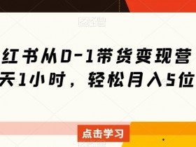 小红书从0-1带货变现营，每天1小时，轻松月入5位数