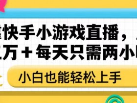 靠快手小游戏直播，月入三万+每天只需两小时，小白也能轻松上手【揭秘】