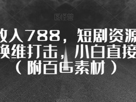 一天收入788，短剧资源新玩法，换维打击，小白直接上手（附百G素材）【揭秘】