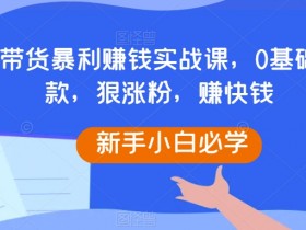 抖音带货暴利赚钱实战课，0基础做爆款，狠涨粉，赚快钱