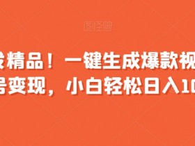 全网首发精品！一键生成爆款视频，快速起号变现，小白轻松日入1000+【揭秘】
