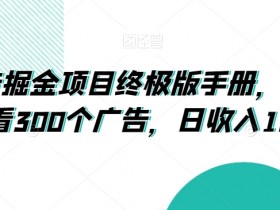 广告掘金项目终极版手册，每天可看300个广告，日收入160+【揭秘】