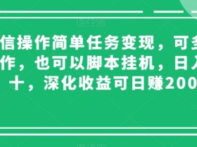 微信操作简单任务变现，可多号操作，也可以脚本挂机，日入几十，深化收益可日赚200【揭秘】