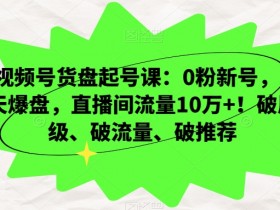 视频号货盘起号课：0粉新号，3天爆盘，直播间流量10万+！破层级、破流量、破推荐