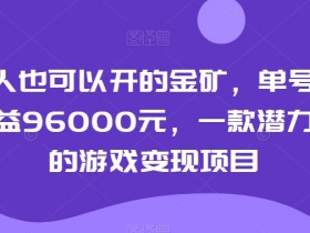 普通人也可以开的金矿，单号极限年收益96000元，一款潜力无穷的游戏变现项目【揭秘】
