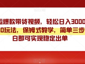 靠搬运爆款带货视频，轻松日入3000+，终极3.0玩法，保姆式教学，简单三步，小白即可实现稳定出单【揭秘】