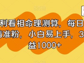 暴利看相命理测算，每日100+精准粉，小白易上手，3天收益1000+【揭秘】