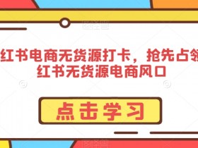 小红书电商无货源打卡，抢先占领小红书无货源电商风口