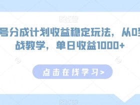 视频号分成计划收益稳定玩法，从0到1实战教学，单日收益1000+【揭秘】