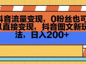 抖音流量变现，0粉丝也可以直接变现，抖音图文新玩法，日入200+【揭秘】