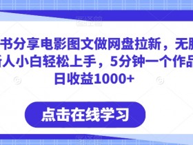 小红书分享电影图文做网盘拉新，无脑搬运新人小白轻松上手，5分钟一个作品，日收益1000+【揭秘】