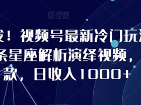 全网首发！视频号最新冷门玩法，10分钟一条星座解析演绎视频，条条爆款，日收入1000+【揭秘】
