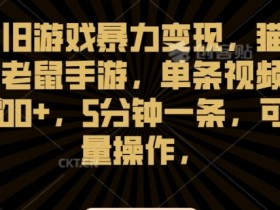 怀旧游戏暴力变现，猫和老鼠手游，单条视频1000+，5分钟一条，可批量操作【揭秘】