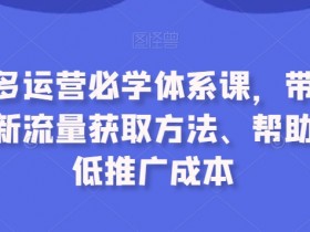 拼多多运营必学体系课，带你了解最新流量获取方法、帮助你降低推广成本