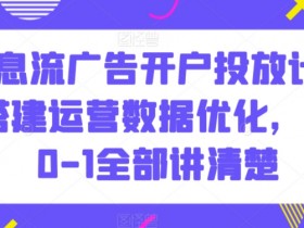 信息流广告开户投放计划搭建运营数据优化，从0-1全部讲清楚