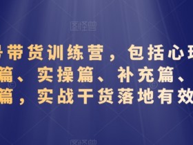 视频号带货训练营，包括心理篇、准备篇、实操篇、补充篇、答疑篇，实战干货落地有效
