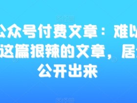 某公众号付费文章：难以想象，这篇狠辣的文章，居然能公开出来