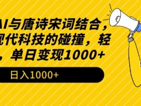 2024年AI与唐诗宋词结合，传统与现代科技的碰撞，轻松涨粉，单日变现1000+【揭秘】