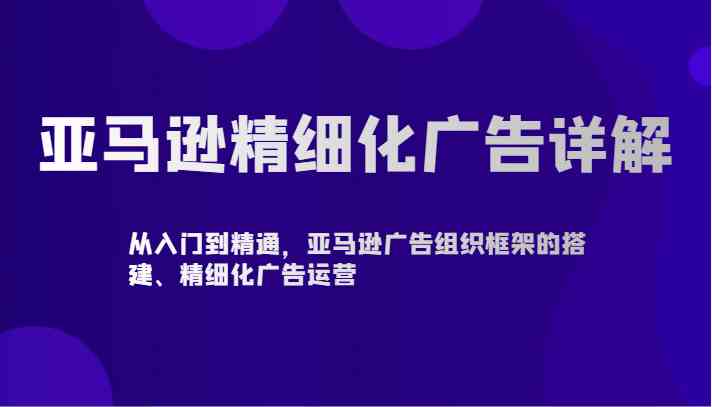 亚马逊精细化广告详解-从入门到精通，亚马逊广告组织框架的搭建、精细化广告运营