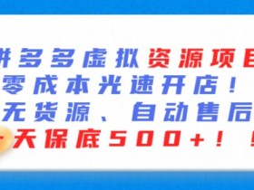 最新拼多多虚拟资源项目，零成本光速开店，无货源、自动回复，一天保底500+【揭秘】