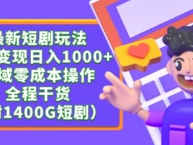 最新短剧玩法，暴力变现轻松日入1000+，私域零成本操作，全程干货（附1400G短剧资源）【揭秘】