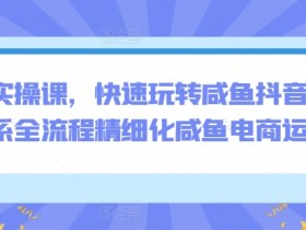 电商实操课，快速玩转咸鱼抖音，全体系全流程精细化咸鱼电商运营