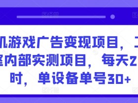 手机游戏广告变现项目，工作室内部实测项目，每天2小时，单设备单号30+【揭秘】