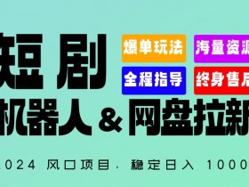 2024“短剧机器人+网盘拉新”全自动运行项目，稳定日入1000+，你的每一条专属链接都在为你赚钱【揭秘】