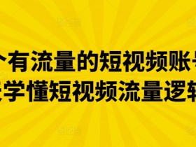 做一个有流量的短视频账号，3天学懂短视频流量逻辑