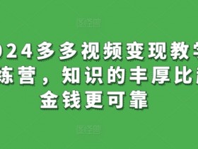 2024多多视频变现教学训练营，知识的丰厚比起金钱更可靠
